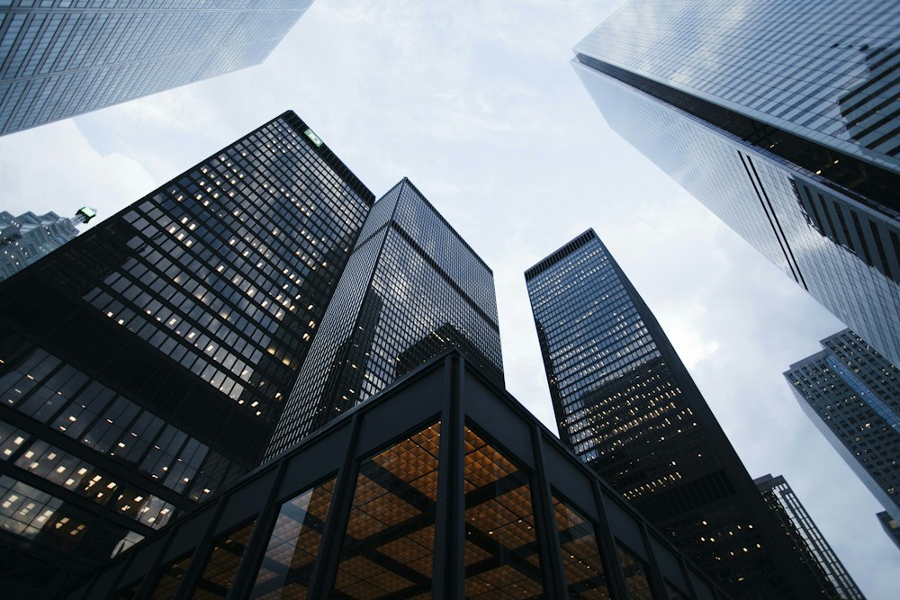 Modern glass architecture viewed from below